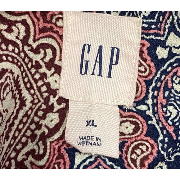 GAP Women Babydoll Blouse Short Cap Sleeves Sz XL Pink Flowy Boho Paisley 4-3 - Picture 6 of 8